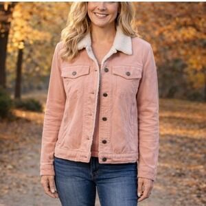 Harper Heritage L Blush Pink Corduroy Sherpa Lined Trucker Jacket Western Boho
